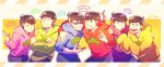  6+boys ;) arm_around_shoulder brothers brown_hair copyright_name crossed_arms hand_on_shoulder hoodie looking_at_viewer male_focus matsuno_choromatsu matsuno_ichimatsu matsuno_juushimatsu matsuno_karamatsu matsuno_osomatsu matsuno_todomatsu messy_hair money_gesture multiple_boys nyaph one_eye_closed osomatsu-kun osomatsu-san sextuplets siblings sleeves_past_wrists smile sunglasses tongue tongue_out 