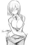  1girl between_breasts breasts crossed_arms fate/grand_order fate_(series) fue_(rhomphair) glasses hair_over_one_eye jacket large_breasts looking_at_viewer monochrome necktie shielder_(fate/grand_order) short_hair simple_background sketch solo twitter_username 