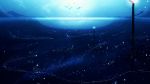  bird blue blue_sky commentary_request fantasy grass highres horizon lake lamppost light_particles nature night night_sky no_humans original outdoors power_lines scenery sky valley y_y_(ysk_ygc) 