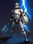  armor baton body_armor boots drawfag electricity galactic_empire helmet highres lightning riot_control_stormtrooper shield spoilers star_wars star_wars:_the_force_awakens stormtrooper takodana tonfa weapon 