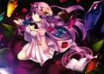  1girl absurdres breasts cleavage crescent_moon dress highres huge_filesize magic_circle masaru moon patchouli_knowledge solo touhou 