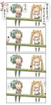  ... 4koma :d absurdres abukuma_(kantai_collection) bow chibi comic double_bun hair_bow highres kantai_collection long_hair nanakusa_nazuna navel open_mouth pleated_skirt ponytail school_uniform serafuku skirt smile translation_request twintails very_long_hair yura_(kantai_collection) yuubari_(kantai_collection) 