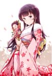  1girl agano_(kantai_collection) black_hair blue_eyes fairy_(kantai_collection) japanese_clothes kantai_collection kimono long_hair mousoup smile 