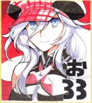  1girl alisa_ilinichina_amiella blue_eyes breasts cabbie_hat close-up god_eater god_eater_burst hat large_breasts long_hair looking_at_viewer lowres silver_hair smile solo white_hair 