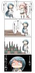  4koma :d absurdres chibi comic elbow_gloves gloves hair_ribbon highres kantai_collection long_hair nanakusa_nazuna open_mouth pleated_skirt ribbon samidare_(kantai_collection) school_uniform serafuku side_ponytail skirt smile translated very_long_hair yura_(kantai_collection) yuubari_(kantai_collection) 