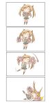  4koma absurdres abukuma_(kantai_collection) alternate_costume blonde_hair cheerleader chibi comic highres holding kantai_collection long_hair nanakusa_nazuna navel silent_comic twintails very_long_hair 