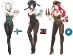 3girls animal_ears arm_behind_back black_hair black_legwear blue_eyes breasts bunny_tail bunnysuit cleavage cocktail_glass coke-bottle_glasses covered_navel cup detached_collar drinking_glass fake_animal_ears fake_tail hat headphones high_heels highres imperial_german_flag iron_cross long_skirt looking_at_viewer milihime_taisen military_hat multiple_girls nail_polish pantyhose panzer rabbit_ears red_eyes red_nails redhead short_hair silver_hair simple_background skirt smile tail translated white_background wrist_cuffs 