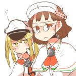  2girls blonde_hair brown_eyes brown_hair glasses graf_zeppelin_(kantai_collection) hat kantai_collection long_hair lowres multiple_girls open_mouth rebecca_(keinelove) roma_(kantai_collection) short_hair sweat twintails yellow_eyes 