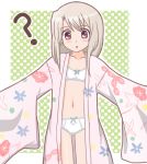  1girl ? atair blush bra fate/kaleid_liner_prisma_illya fate/stay_night fate_(series) illyasviel_von_einzbern japanese_clothes kimono long_hair navel panties red_eyes solo underwear white_hair white_panties 