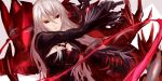  1girl annnna demon_slayer_(dungeon_and_fighter) dungeon_and_fighter female_slayer_(dungeon_and_fighter) holding_sword holding_weapon long_hair red_eyes silver_hair solo sword weapon whip_sword 