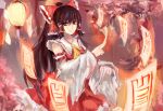  1girl annnna black_hair detached_sleeves hakurei_reimu highres japanese_clothes long_hair looking_at_viewer miko red_eyes solo touhou 