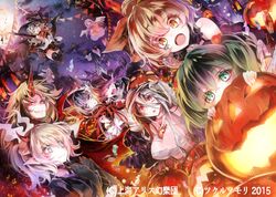  6+girls alternate_costume animal_ears black_gloves black_legwear blonde_hair breasts brown_eyes cape cat_ears elbow_gloves gloves green_eyes green_hair halloween_costume hat horn hoshiguma_yuugi jack-o&#039;-lantern kaenbyou_rin kanaria_(fuusenkazura) kisume komeiji_koishi large_breasts mizuhashi_parsee multiple_girls oni_horns pointy_ears red_eyes reiuji_utsuho shirt silver_hair skirt subterranean_animism thigh-highs third_eye touhou witch_hat zettai_ryouiki zombie_fairy 