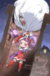  1girl 2015 adapted_costume boots christmas cure_sword curly_hair dated dokidoki!_precure english gift hair_flip hair_ornament hairclip half_updo hat highres isedaichi_ken kenzaki_makoto magical_girl merry_christmas ponytail precure pun purple_hair santa_boots santa_costume santa_gloves santa_hat short_hair side_ponytail sketch solo violet_eyes 