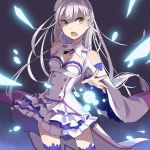  1girl breasts cleavage dress hair_ornament long_hair nei_(etc) open_mouth silver_hair solo thigh-highs 