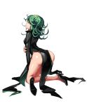  1girl ass black_dress dress green_eyes green_hair highres kneeling onepunch_man short_hair simple_background sketch solo tatsumaki white_background z_(3753428) 