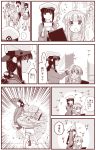  0_0 5girls ahoge anger_vein braid closed_mouth comic commentary_request crossed_arms flying_sweatdrops hat headgear highres hikawa79 kaga_(kantai_collection) kantai_collection kitakami_(kantai_collection) kongou_(kantai_collection) kuma_(kantai_collection) long_hair long_sleeves monochrome multiple_girls nagato_(kantai_collection) nontraditional_miko open_mouth peaked_cap pleated_skirt ponytail school_uniform serafuku short_hair shorts side_ponytail single_braid skirt smile static_cling static_electricity translated 