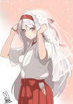  artist_name dated gradient gradient_background hairband hip_vent japanese_clothes kantai_collection long_hair orange_hair panties ribbon sensen shoukaku_(kantai_collection) side-tie_panties silver_hair solo sparkle underwear veil very_long_hair 