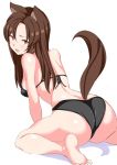  1girl animal_ears ass bikini black_bikini brown_hair from_behind imaizumi_kagerou long_hair looking_at_viewer looking_back matahari red_eyes simple_background sketch solo swimsuit tail touhou white_background wolf_ears wolf_tail 