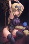  1girl bird blonde_hair braid breasts chain fate/grand_order fate_(series) headpiece large_breasts long_hair panties restrained ruler_(fate/apocrypha) single_braid solo thigh-highs tsuki_suigetsu underwear very_long_hair violet_eyes 