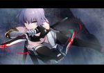  1girl assassin_of_black bandages blood boots dagger dual_wielding fate/apocrypha fate_(series) grey_eyes highres midriff navel scar sheath silver_hair single_glove solo thigh-highs thigh_boots thong weapon ycco_(estrella) 