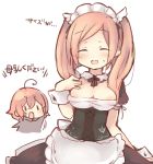  2girls blush breasts chibi cleavage closed_eyes collarbone detached_collar ebi_shamo fire_emblem fire_emblem:_kakusei hair_ribbon hand_on_own_chest long_hair maid maid_headdress multiple_girls my_unit_(fire_emblem:_kakusei) open_mouth puffy_short_sleeves puffy_sleeves ribbon short_hair short_sleeves simple_background sweatdrop translation_request twintails upper_body white_background wrist_cuffs 