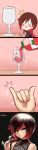  4koma :o artist_name comic cslucaris cup drink drinking_glass food fruit grey_eyes highres long_image redhead ruby_rose rwby silent_comic simple_background strawberry tall_image wine_glass 