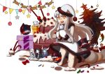  6+girls airfield_hime anchorage_water_oni box cake capter chibi claws dress enemy_aircraft_(kantai_collection) food gift gift_box hat highres horn horns isolated_island_oni kantai_collection kneeling long_hair mittens multiple_girls northern_ocean_hime orange_eyes santa_hat seaport_hime seaport_water_oni shinkaisei-kan white_dress white_hair white_skin 