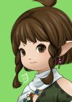  1girl absurdres ahoge braid brown_eyes brown_hair earrings final_fantasy final_fantasy_xiv highres jewelry lalafell long_hair pointy_ears scarf smile solo twin_braids upper_body 
