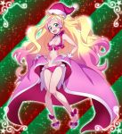  1girl :d adapted_costume armpits bikini blonde_hair choker christmas cure_flora earrings eyebrows flower flower_earrings gloves go!_princess_precure gradient_hair green_eyes haruno_haruka hat jewelry long_hair multicolored_hair nakahira_guy open_mouth pink_bikini pink_hair precure red_hat santa_hat shiny shiny_skin shoes smile solo sparkle streaked_hair striped striped_background swimsuit thick_eyebrows two-tone_hair very_long_hair white_gloves white_shoes 