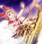  1girl adapted_costume bag blonde_hair bracelet capelet hat jewelry makuwauri open_mouth pointy_hair santa_hat shirt skirt sleeveless sleeveless_shirt sleigh smile solo touhou toyosatomimi_no_miko yellow_eyes 