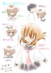  &gt;_&lt; 1boy 1girl admiral_(kantai_collection) anchor_symbol blush brown_eyes brown_hair carrying closed_eyes commentary_request dated folded_ponytail hand_on_another&#039;s_head inazuma_(kantai_collection) kantai_collection narita_rumi neckerchief open_mouth petting school_uniform serafuku skirt smile torpedo translation_request twitter_username writing 