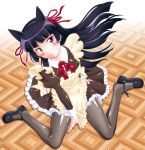  1girl animal_ears ayanokouji_haruka black_hair cat_ears gokou_ruri long_hair maid ore_no_imouto_ga_konna_ni_kawaii_wake_ga_nai pantyhose red_eyes shoe_dangle sitting solo wariza 