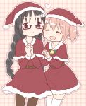  2girls akemi_homura black_hair christmas idu_michito kaname_madoka long_hair mahou_shoujo_madoka_magica multiple_girls pink_hair short_hair short_twintails twintails 