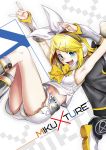  1girl \m/ arm_up arm_warmers armpits blonde_hair blue_eyes hair_ornament hair_ribbon hairclip headphones kagamine_rin kitano_tomotoshi navel ribbon sailor_collar short_hair shorts smile solo treble_clef vocaloid 