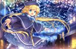  1girl blonde_hair blue_eyes capelet capura_lin christmas cross frills hat long_hair magi_in_wanchin_basilica night official_art smile solo twintails very_long_hair winter xiao_ma 