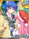  1boy 1girl angel_beats! blue_hair couple fuyuichi hat hinata_(angel_beats!) long_hair pink_hair red_eyes santa_hat scarf school_uniform serafuku short_hair violet_eyes yui_(angel_beats!) 