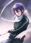  1boy blue_eyes holding_sword holding_weapon noragami purple_hair short_hair solo sword wallacexi weapon yato_(noragami) 
