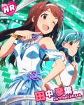  2girls blue_hair blush brown_hair character_name dress happy idolmaster idolmaster_million_live! long_hair red_eyes short_hair tanaka_kotoha tokugawa_matsuri wink 