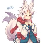  1girl closed_eyes fang fukunomiya_koko kuromiya multiple_tails original scarf short_hair solo tail white_hair 