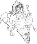  1girl asymmetrical_wings houjuu_nue looking_at_viewer monochrome osaname_riku raised_eyebrow shawl smile thigh-highs touhou wings 