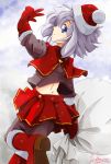  1girl blue_eyes blush christmas gloves hat highres kem_kem looking_at_viewer original santa_costume santa_hat silver_hair smile solo 