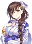  1girl bell bracelet braid brown_eyes brown_hair flower gan_(shanimuni) hair_flower hair_ornament jewelry kanpani_girls long_hair mole mole_under_eye nontraditional_miko shirayuri_sakura smile 