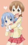  2girls aioi_yuuko blue_eyes blue_hair brown_eyes brown_hair multiple_girls naganohara_mio nichijou school_uniform short_hair 