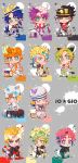  black_hair blonde_hair blue_eyes blue_hair caesar_anthonio_zeppeli chibi dio_brando dirty_clothes dixie_cup_hat double_bun earrings facial_mark giorno_giovanna green_eyes green_hair hat headband higashikata_jousuke higashikata_jousuke_(jojolion) horseshoe jewelry johnny_joestar jojo_no_kimyou_na_bouken jojolion jonathan_joestar joseph_joestar_(young) kakyouin_noriaki kuujou_jolyne kuujou_joutarou lavender_eyes military_hat multicolored_hair open_mouth orange_hair paint paint_can paint_roller paint_splatter paintbrush pink_hair pompadour purple_hair scarf senzzang sitting smile star star-shaped_pupils steel_ball_run striped striped_scarf symbol-shaped_pupils tank_top tire two-tone_hair 