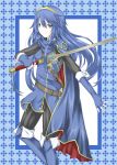  1girl blue_eyes blue_gloves blue_hair fingerless_gloves fire_emblem fire_emblem:_kakusei gloves highres holding_sword holding_weapon kei_(asufend) long_hair looking_at_viewer lucina solo sword weapon 