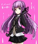  1girl dangan_ronpa dangan_ronpa_1 gloves highres kirigiri_kyouko kou_mashiro long_hair purple_hair simple_background skirt solo violet_eyes 