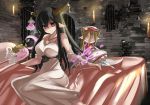  1girl bandages black_hair danua granblue_fantasy highres horn_ornament horns jewelry long_hair looking_at_viewer marionette_(excle) necklace pointy_ears red_eyes 