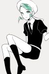  1boy green_eyes green_hair limited_palette male_focus mikuri_(pokemon) necktie pokemon saku_anna simple_background solo 
