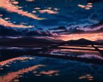  androgynous mountain natsu_(hottopeppa3390) original reflection rice_paddy scenery solo summer sunset 