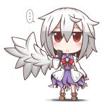  ... 1girl cellphone chibi feiton highres holding kishin_sagume looking_at_viewer phone red_eyes short_hair simple_background single_wing smartphone solo touhou white_background white_hair wings 
